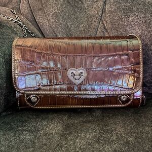 Vintage Brighton Brown Crocodile-Embossed Crossbody/Clutch Wallet